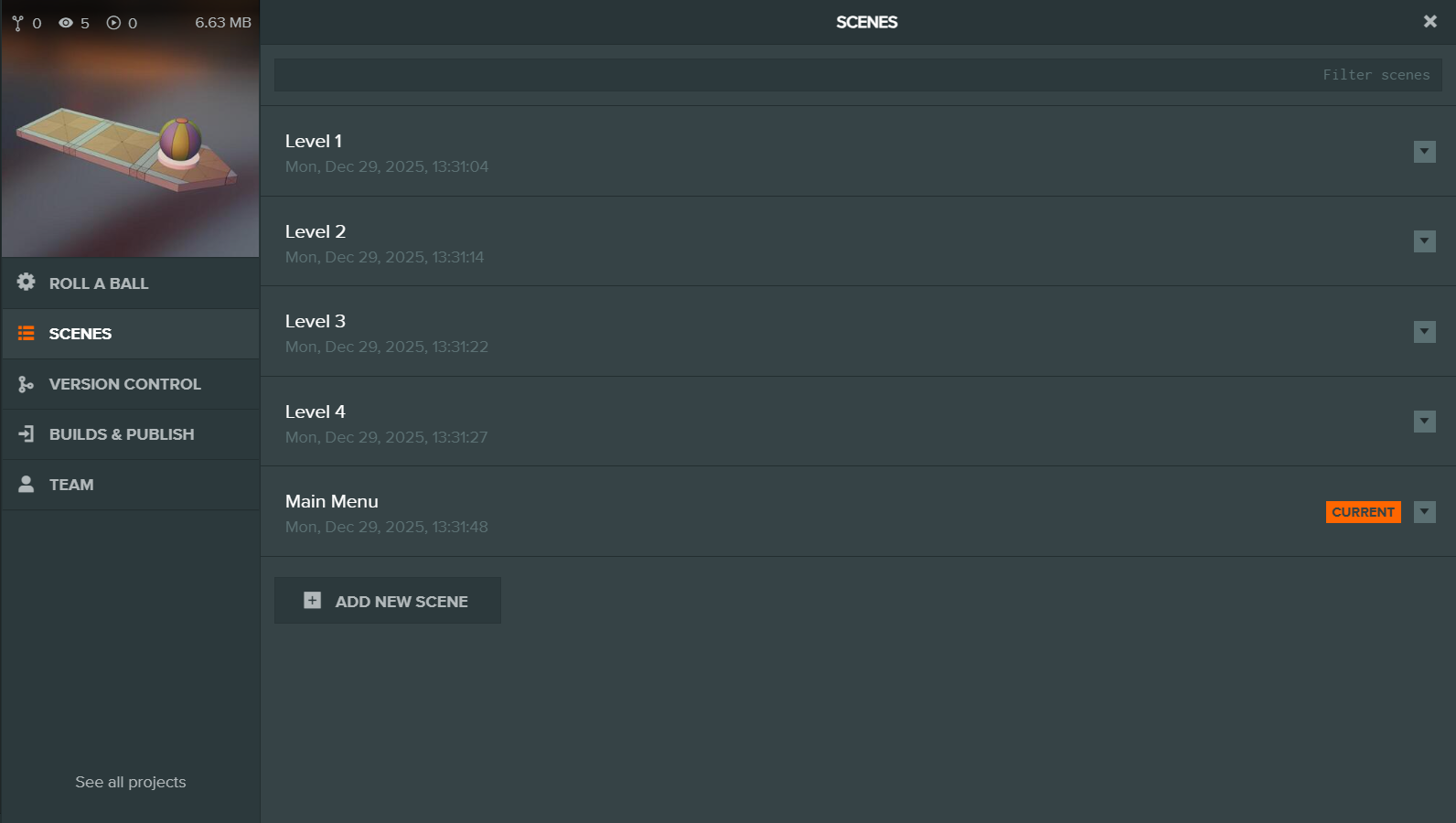 Scenes dialog